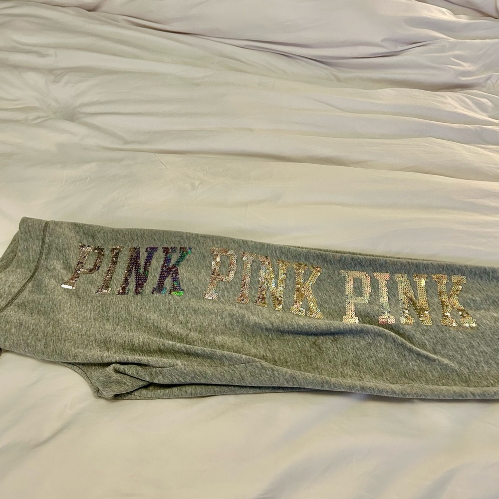 VS Pink bling joggers sequins iridescent gray size M ** rare find**